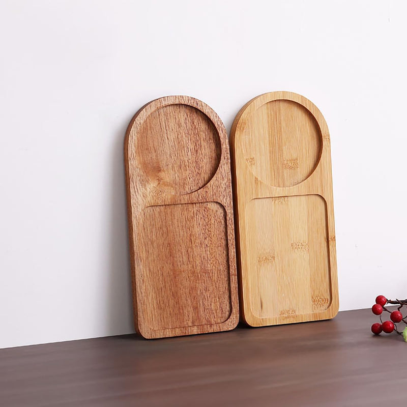 MIYUNO トレー コースター 2個セット 丸型 仕切り 木製 茶席 お盆 天然木 トレイ ガラス 小物入れ 茶道具 茶托 おしゃれ 盛器 ガラス皿 小物入れ 茶道具 お皿 小皿 豆皿 胡桃色 カフェトレー ティートレー 中国茶器 急須置き お洒落 朝食 カフェス デザート スナックアフタヌーンティー おしゃれ