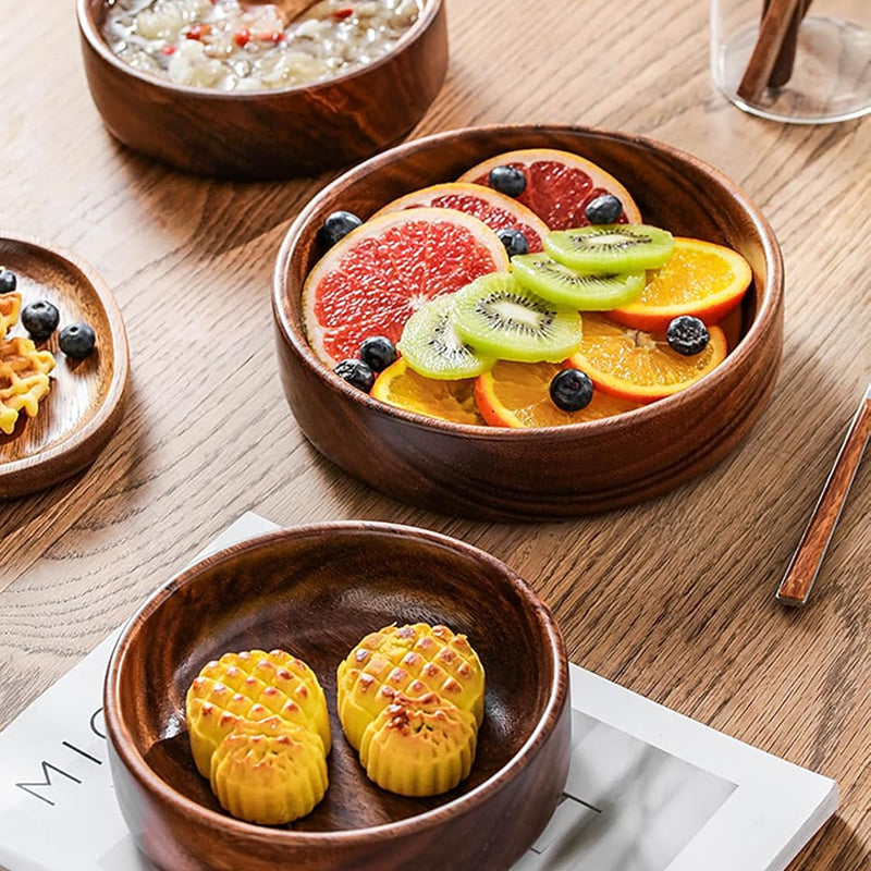 MIYUNO サラダボウルセット 無垢材 フルーツ スープ 料理用 木製ボウル キッチン用 フルーツトレー キャンディディッシュ お菓子 食卓にぴったり 木目 おしゃれ
