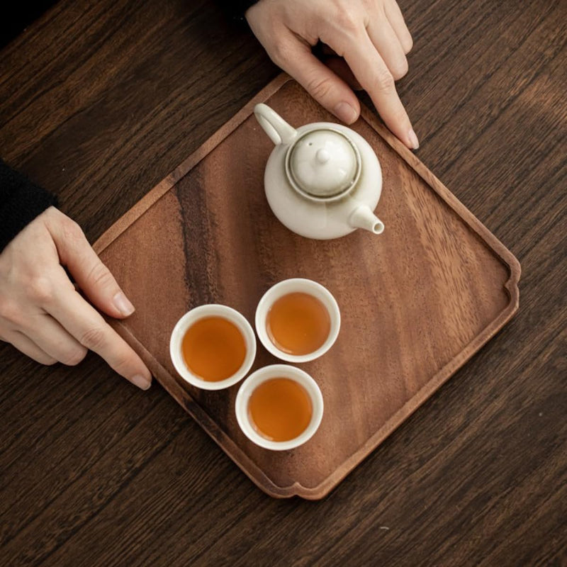 お盆 木製トレー 滑らないトレー ウオルナット 天然木 多目的トレイ 小物入れ 北欧 トレイ カフェトレー コースター 茶托 ティートレー 前菜プレート ランチョン お膳 お茶 食事用 卓上用トレイ 定食用 多機能 便利 家庭用 業務用 28×18cm 2個入り