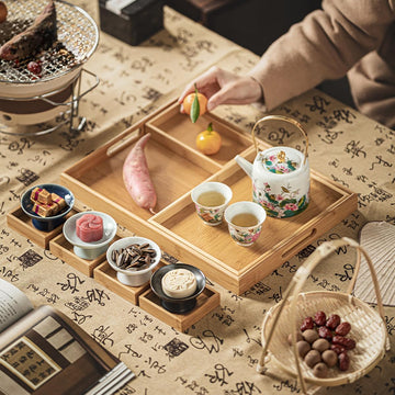 お盆 トレー 竹製 滑らないトレー 天然竹 多目的トレイ 小物入れ 北欧 トレイ カフェトレー コースター 茶托 ティートレー 前菜プレート ランチョン お膳 お茶 食事用 卓上用トレイ 定食用 多機能 便利 家庭用 業務用 9グリッド 42.5×30×3.5cm ブラック