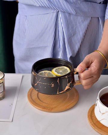 コーヒーカップ 陶器 ソーサー セット セラミック カップアンドソーサー 大容量 ティーカップ 電子レンジ 食洗機対応 コーヒー 珈琲 お茶 ティー 高級 レトロ おしゃれ ソーサー付き 自宅用 カフェ食器 喫茶店 業務用 結婚祝い ギフト 280ml ブラック KFB08