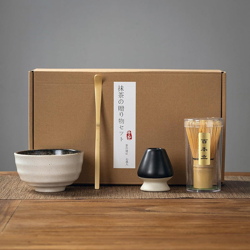 抹茶セット 初心者 お点前セット 茶道具 セット 4点セット 陶器 抹茶碗 茶杓 茶筅 茶せん 百本立 茶筅立て くせ直し お手入れも簡単 母の日 父の日 誕生日 贈り物 220ml