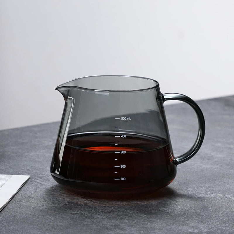 コーヒードリッパー ハンドドリップセット コーヒーサーバー 割れない 高ホウ素シリカガラス材料 耐熱ガラス 直火対応 耐寒性 透明 電子レンジ·食洗機対応 コーヒー用品 使いやすい 洗いやすい 多用途 家用 喫茶店 1~4杯用 500ml グレー