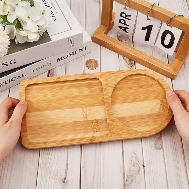 MIYUNO トレー コースター 2個セット 丸型 仕切り 木製 茶席 お盆 天然木 トレイ ガラス 小物入れ 茶道具 茶托 おしゃれ 盛器 ガラス皿 小物入れ 茶道具 お皿 小皿 豆皿 胡桃色 カフェトレー ティートレー 中国茶器 急須置き お洒落 朝食 カフェス デザート スナックアフタヌーンティー おしゃれ