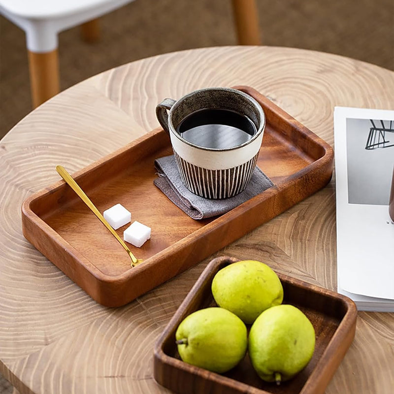 MIYUNO トレイ 果物皿 茶盤 ウォールナット 木製 方型 丸型 おしゃれ フルーツプレート サービングトレイ ナチュラル クルミ 盆 多用途 茶席 キッチン雑貨 ギフトにも クルミ トレイ 漆塗り 木目 FYC