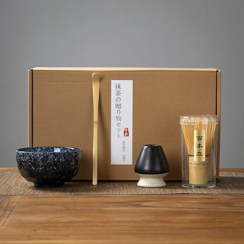 抹茶セット 初心者 お点前セット 茶道具 セット 4点セット 陶器 抹茶碗 茶杓 茶筅 茶せん 百本立 茶筅立て くせ直し お手入れも簡単 母の日 父の日 誕生日 贈り物 220ml