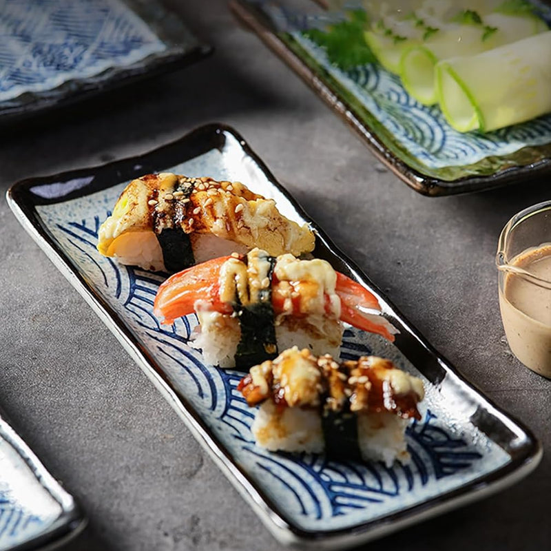 長角皿 陶器 お皿セット すし 焼き物皿 魚 皿 刺身皿 焼き魚皿 寿司皿 長皿 魚料理 和食 揚げ物 お茶 ソース入 薬味壺 長方形 プレート 食器 レストラン 居酒屋 和風 磁器 おしゃれ gezbolanZJ