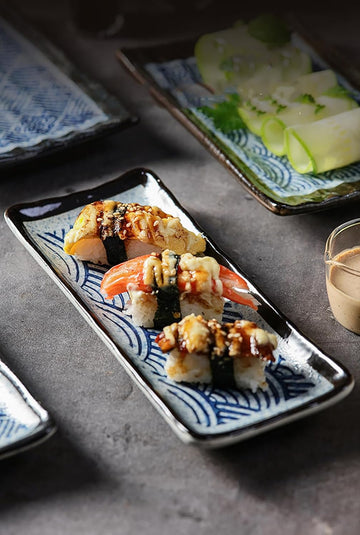 長角皿 陶器 お皿セット すし 焼き物皿 魚 皿 刺身皿 焼き魚皿 寿司皿 長皿 魚料理 和食 揚げ物 お茶 ソース入 薬味壺 長方形 プレート 食器 レストラン 居酒屋 和風 磁器 おしゃれ gezbolanZJ