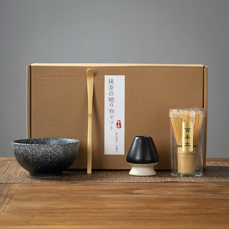 抹茶セット 初心者 お点前セット 茶道具 セット 4点セット 陶器 抹茶碗 茶杓 茶筅 茶せん 百本立 茶筅立て くせ直し お手入れも簡単 母の日 父の日 誕生日 贈り物 220ml