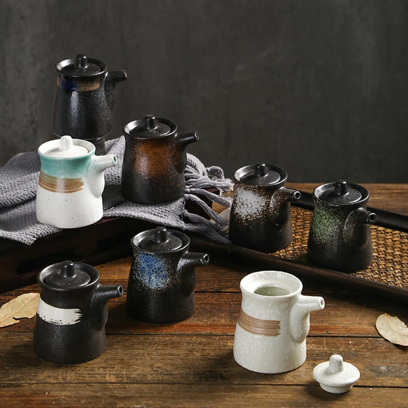 MIYUNO 陶器 醤油 醤油差し 陶器製 和風 ソース 調味料入れ しょうゆ差し おしゃれ ドレッシング ボトル 調味料ポット 和食器 料理 酢 油入れ オイル容器 料理用 サラダ 高温耐性 漏れ防止 200ml 食卓用 刺身 ラーメン プレゼント カラー4