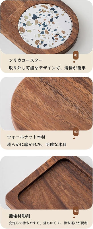 MIYUNO トレー コースター 丸型 仕切り 木製 茶席 お盆 天然木 トレイ 小物入れ 茶道具 茶托 盛器 お皿 小皿 豆皿 胡桃色 カフェ ティー 中国茶器 急須置き 朝食 カフェスデザート スナックアフタヌーンティー おしゃれ CHAKA-BD