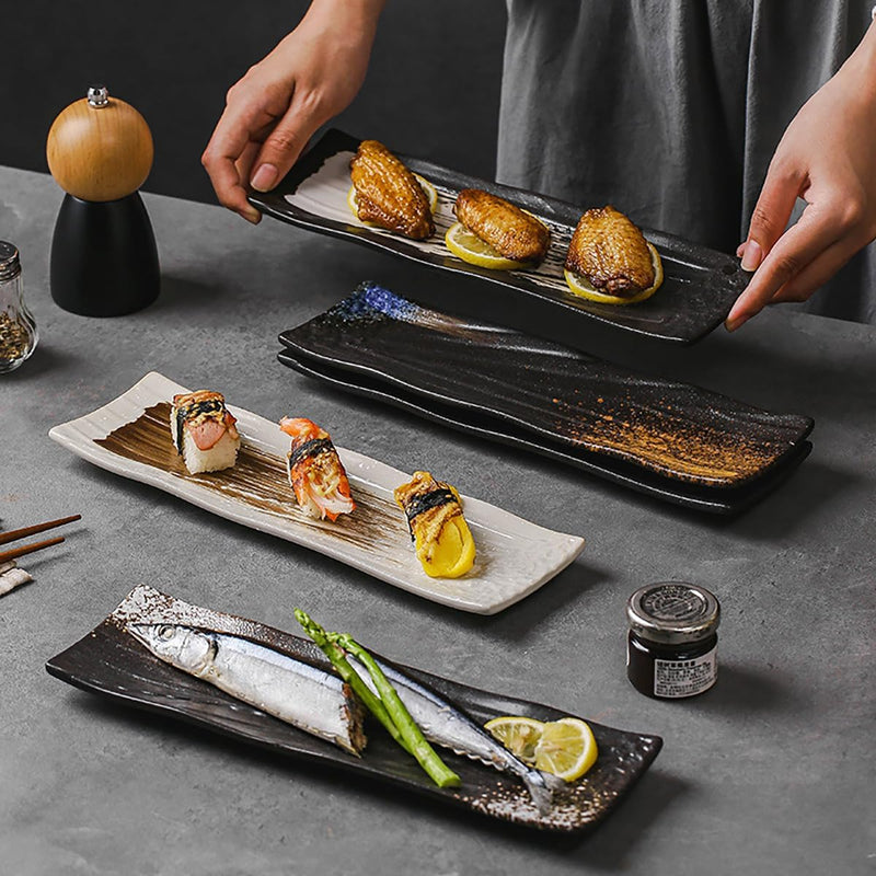 長角皿 2枚セット 29.7×8cm お皿セット すし 焼き物皿 魚 皿 刺身皿 焼き魚皿 寿司皿 長皿 長方形 プレート 食器 レストラン 居酒屋 和風 おしゃれ