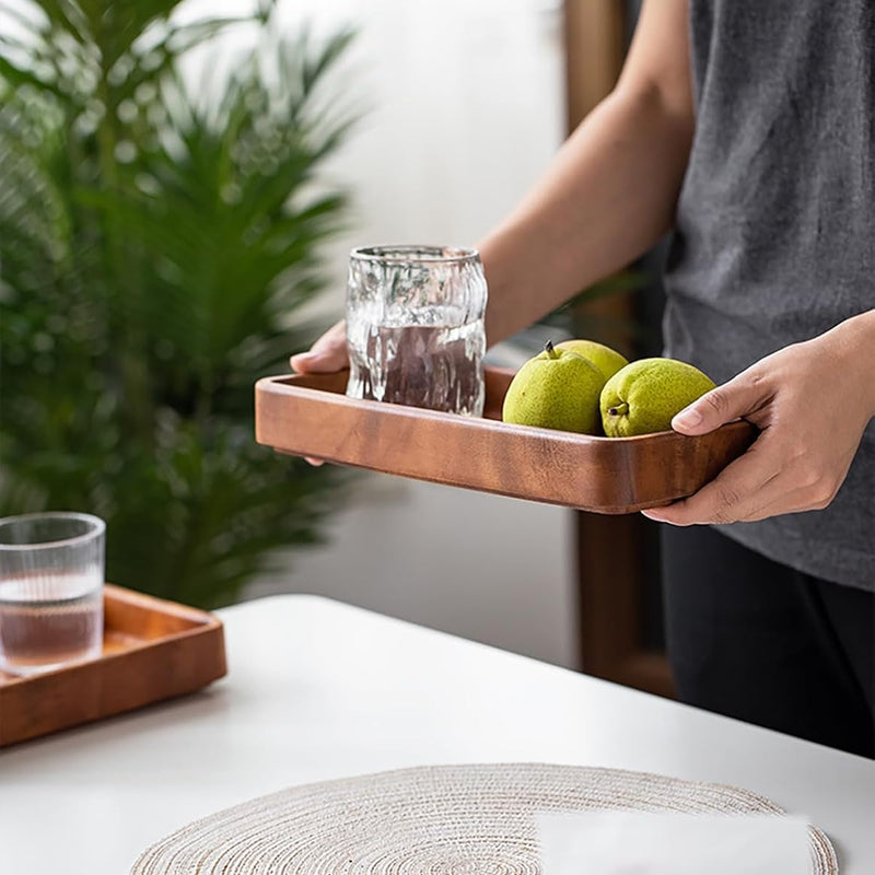 MIYUNO トレイ 果物皿 茶盤 ウォールナット 木製 方型 丸型 おしゃれ フルーツプレート サービングトレイ ナチュラル クルミ 盆 多用途 茶席 キッチン雑貨 ギフトにも クルミ トレイ 漆塗り 木目 FYC