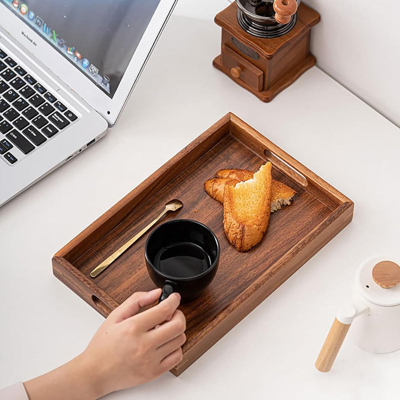 MIYUNO トレイ 果物皿 茶盤 ウォールナット 木製 ハンドル付き おしゃれ フルーツプレート サービングトレイ ナチュラル クルミ 盆 多用途 茶席 キッチン雑貨 ギフトにも クルミ トレイ 漆塗り 木目 bs01