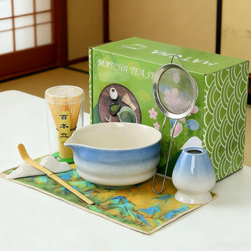 『matcha set』抹茶セット 茶道具 7点 フルセット 抹茶碗 茶筅 茶杓 茶筅立て 茶巾 茶こし 茶漉し 茶道体験 手作り上釉り 茶道の練習 家庭用 初心者向け 抹茶セット 和風 オールシーズン対応 抹茶ラテ作りに最適 プレゼント (まっちゃ（7個セット）