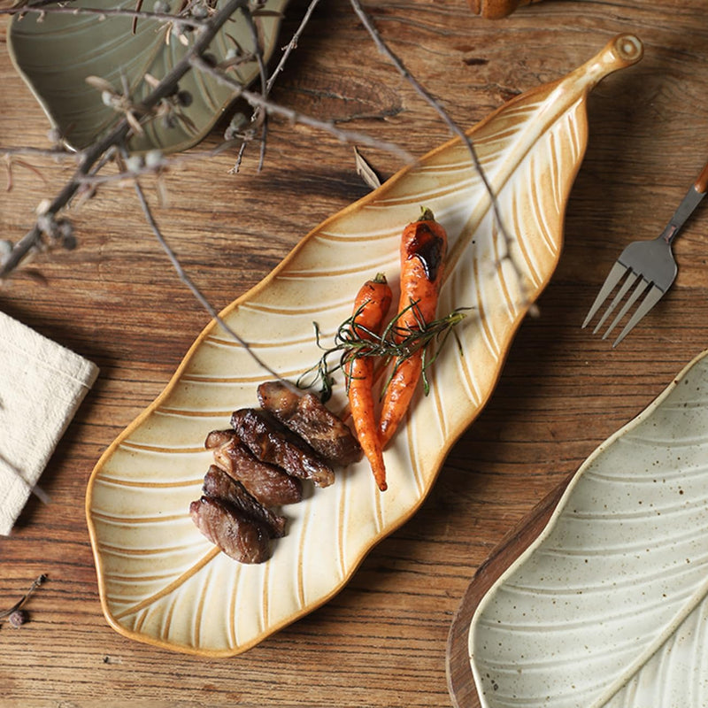 MIYUNNO 焼物皿 陶器 磁器 皿 和食器 焼き物皿 葉形 刺身皿 レストラン 居酒屋 和風 おしゃれ 電子レンジ 食洗機対応 食器 お皿セット 5枚セット カラー5 36x13x4.5cm