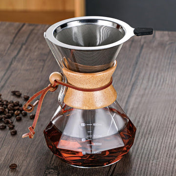 MIYUNO コーヒーポット 割れない 800ml 高ホウ素シリカガラス材料 目盛付き 直火対応 無垢材のハンドル コーヒーサーバー ドリップコーヒーサーバー ペーパーコーヒーフィルター不要 ダイヤモンド 電子レンジ 食洗機対応 コーヒー用品 使いやすい 洗いやすい 多用途 家用 喫茶店 1~5杯用 ドリップ付き