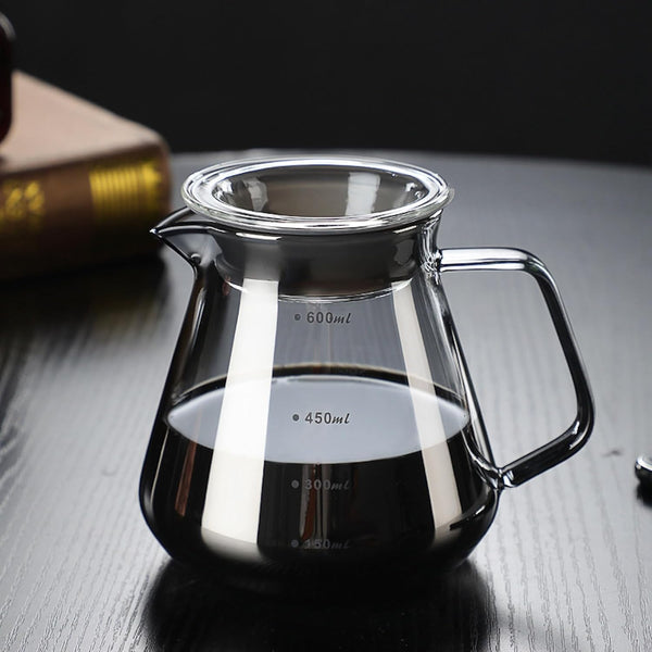 コーヒードリッパー ハンドドリップセット コーヒーサーバー 割れない コーヒー サーバー 高ホウ素シリカガラス材料 耐熱ガラス 直火対応 耐寒性 透明 蓋付き 電子レンジ·食洗機対応 目盛り付き コーヒー用品 使いやすい 洗いやすい 多用途 家用 喫茶店 1~4杯用 600ml グレー