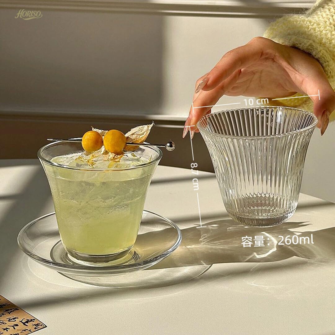 グラス カップ おしゃれ ガラス ガラスコップ＆ソーサーセット 耐熱 耐冷 ティーカップ ティー コーヒーコ 酒グラス シンプル プレゼント 食洗機対応 贈り物 お祝い