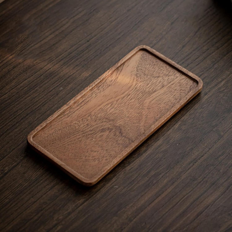 お盆 木製トレー 滑らないトレー ウオルナット 天然木 多目的トレイ 小物入れ 北欧 トレイ カフェトレー コースター 茶托 ティートレー 前菜プレート ランチョン お膳 お茶 食事用 卓上用トレイ 定食用 多機能 便利 家庭用 業務用 28×18cm 2個入り