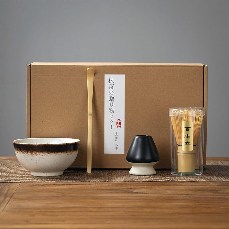 抹茶セット 初心者 お点前セット 茶道具 セット 4点セット 陶器 抹茶碗 茶杓 茶筅 茶せん 百本立 茶筅立て くせ直し お手入れも簡単 母の日 父の日 誕生日 贈り物 220ml