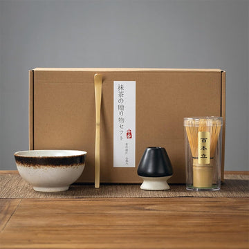 抹茶セット 初心者 お点前セット 茶道具 セット 4点セット 陶器 抹茶碗 茶杓 茶筅 茶せん 百本立 茶筅立て くせ直し お手入れも簡単 母の日 父の日 誕生日 贈り物 220ml