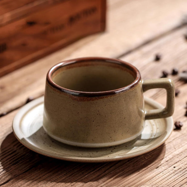 コーヒーカップ 陶器 ソーサー セット セラミック カップアンドソーサー 大容量 ティーカップ 電子レンジ 食洗機対応 コーヒー 珈琲 お茶 ティー 高級 レトロ おしゃれ ソーサー付き 自宅用 カフェ食器 喫茶店 業務用 結婚祝い ギフト 260ml G柄 KFB04