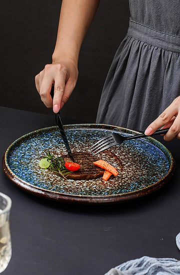 大皿 プレート 12寸皿 2セット 直径約29.5cm 陶器 和食器 中皿 盛皿 デザート皿 窯変 おしゃれ 食器 洋食 和食 カフェ風 北欧風 家庭用 居酒屋 和風 料亭 旅館 飲食店 業務用 電子レンジ 食洗機対応 12CUNXICAN