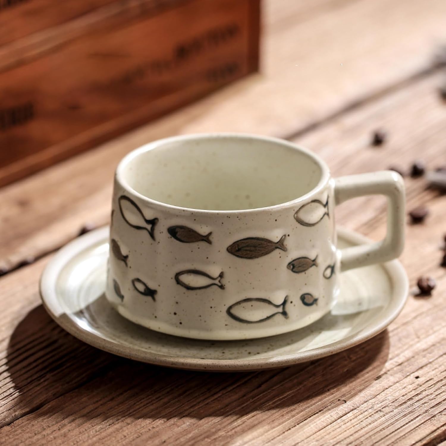 コーヒーカップ 陶器 ソーサー セット セラミック カップアンドソーサー 大容量 ティーカップ 電子レンジ 食洗機対応 コーヒー 珈琲 お茶 ティー 高級 レトロ おしゃれ ソーサー付き 自宅用 カフェ食器 喫茶店 業務用 結婚祝い ギフト 260ml G柄 KFB04