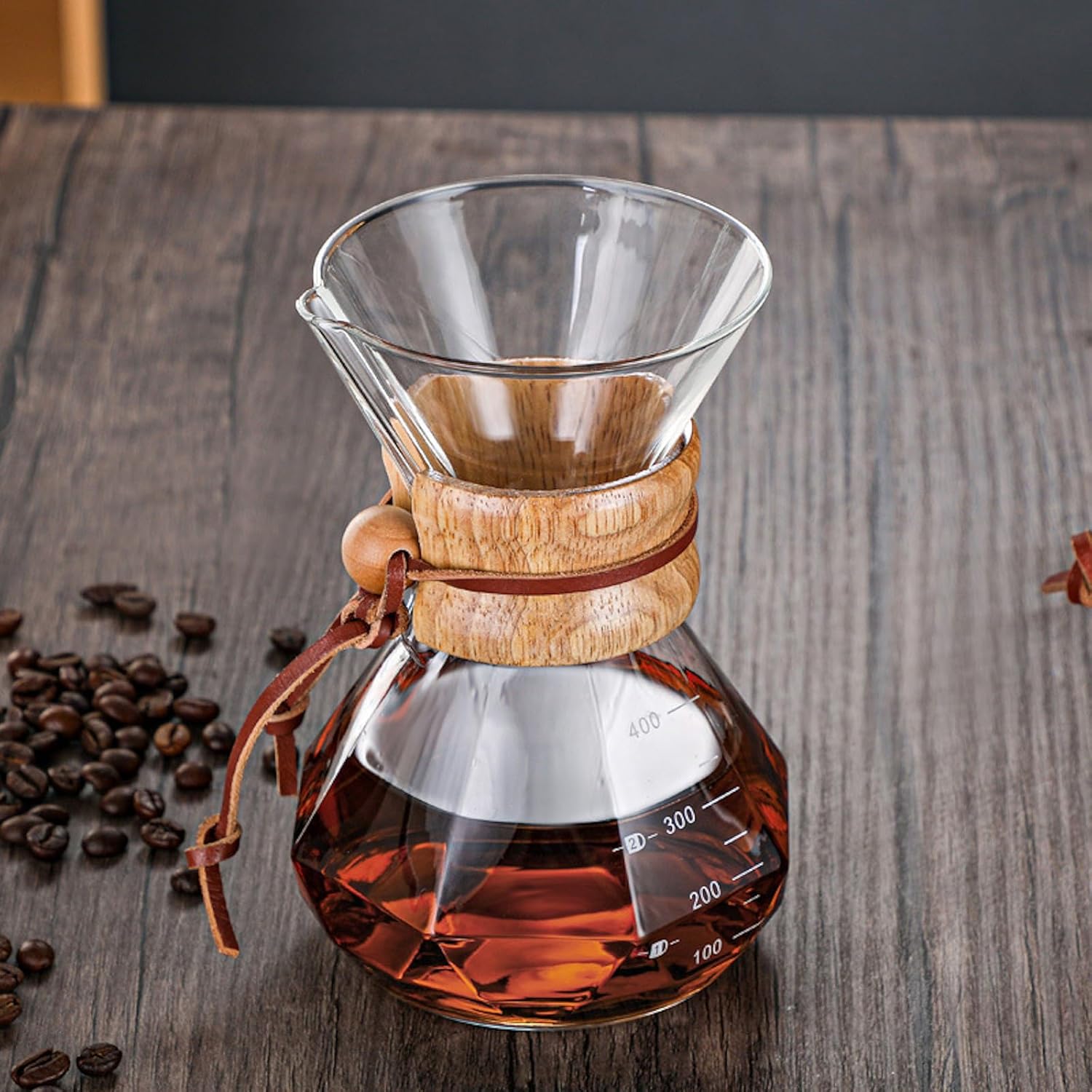 MIYUNO コーヒーポット 割れない 800ml 高ホウ素シリカガラス材料 目盛付き 直火対応 無垢材のハンドル コーヒーサーバー ドリップコーヒーサーバー ペーパーコーヒーフィルター不要 ダイヤモンド 電子レンジ 食洗機対応 コーヒー用品 使いやすい 洗いやすい 多用途 家用 喫茶店 1~5杯用 ドリップ付き