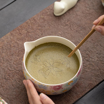 抹茶セット 抹茶 セット 自宅用 茶道具 初心者 お点前セット 抹茶 陶器 抹茶茶碗 茶杓 ネコ茶杓立て 茶せん 百本立 茶筅立て くせ直し 綿茶巾 抹茶篩 茶道セット matcha set for beginners お手入れも簡単 母の日 父の日 誕生日 贈り物 おしゃれ 8点セット 花柄 580ml アイボリー CJ150