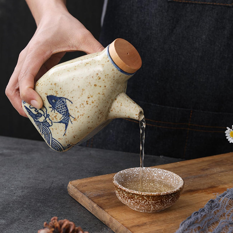 MIYUNO 醤油差し 陶器 調味料入れ しょうゆ差し 醤油 ソース おしゃれ 陶器製 和風 ドレッシング ボトル 調味料ポット 和食器 料理 酢 油入れ オイル容器 料理用 サラダ 高温耐性 漏れ防止 食卓用 刺身 ラーメン プレゼント 350ml カラー2