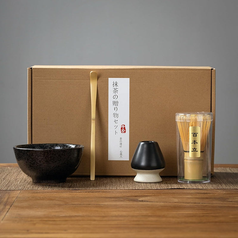 抹茶セット 初心者 お点前セット 茶道具 セット 4点セット 陶器 抹茶碗 茶杓 茶筅 茶せん 百本立 茶筅立て くせ直し お手入れも簡単 母の日 父の日 誕生日 贈り物 220ml