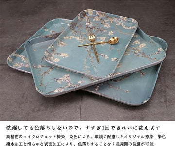 MIYUNOトレー 茶席 お盆 長方形 トレイ ガラス 小物入れ 茶道具 茶托 おしゃれ 盛器 ガラス皿 小物入れ ヴィンテージ花柄アート メラミン 茶道具 お皿 小皿 豆皿 カフェトレー ティートレー 中国茶器 急須置き お洒落 北欧 おしゃれ