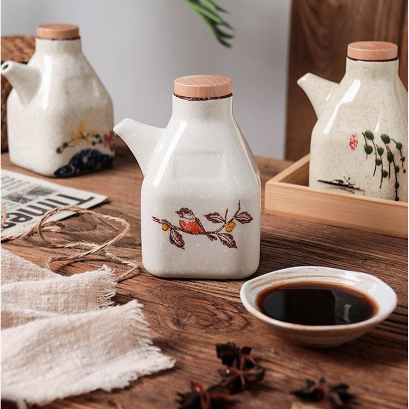 MIYUNO 醤油差し 陶器 しょうゆ差し 醤油 ソース 調味料入れ おしゃれ 陶器製 和風 ドレッシング ボトル 調味料ポット 和食器 料理 酢 油入れ オイル容器 料理用 サラダ 高温耐性 漏れ防止 食卓用 刺身 ラーメン プレゼント カラー1