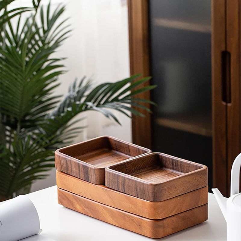 MIYUNO トレイ 果物皿 茶盤 ウォールナット 木製 方型 丸型 おしゃれ フルーツプレート サービングトレイ ナチュラル クルミ 盆 多用途 茶席 キッチン雑貨 ギフトにも クルミ トレイ 漆塗り 木目 FYC