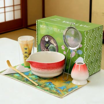 『matcha set』抹茶セット 茶道具 7点 フルセット 抹茶碗 茶筅 茶杓 茶筅立て 茶巾 茶こし 茶漉し 茶道体験 手作り上釉り 茶道の練習 家庭用 初心者向け 抹茶セット 和風 オールシーズン対応 抹茶ラテ作りに最適 プレゼント (まっちゃ（7個セット）