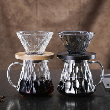 MIYUNO コーヒードリッパー,コーヒーサーバー コーヒードリッパー ハンドドリップセット コーヒーサーバー 割れない 高ホウ素シリカガラス材料 耐熱ガラス 直火対応 耐寒性 クルミ材 ドリッパー 電子レンジ·食洗機対応 コーヒー用品 使いやすい 洗いやすい 多用途 家用 喫茶店 1~4杯用 500ml グレー