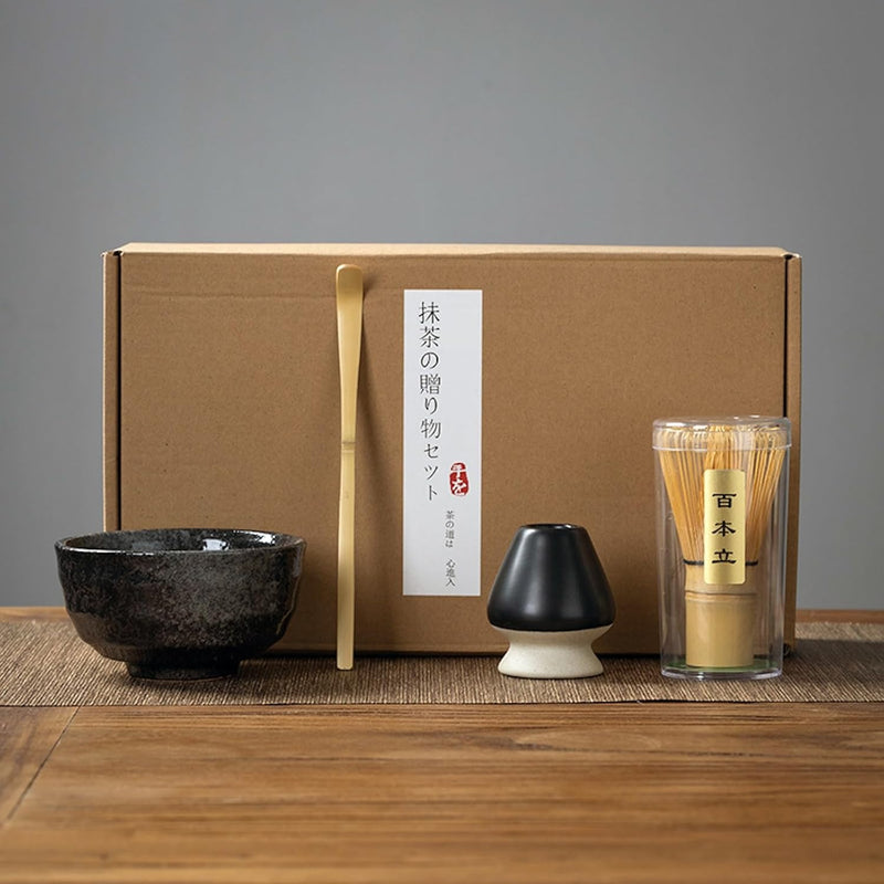 抹茶セット 初心者 お点前セット 茶道具 セット 4点セット 陶器 抹茶碗 茶杓 茶筅 茶せん 百本立 茶筅立て くせ直し お手入れも簡単 母の日 父の日 誕生日 贈り物 220ml