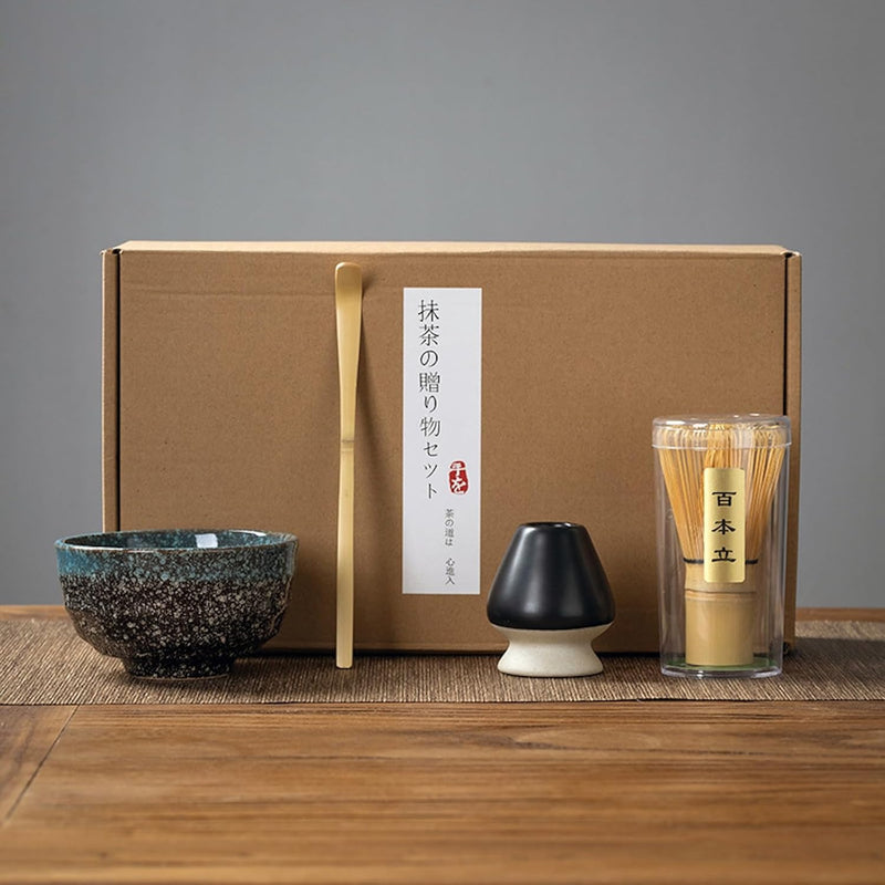 抹茶セット 初心者 お点前セット 茶道具 セット 4点セット 陶器 抹茶碗 茶杓 茶筅 茶せん 百本立 茶筅立て くせ直し お手入れも簡単 母の日 父の日 誕生日 贈り物 220ml