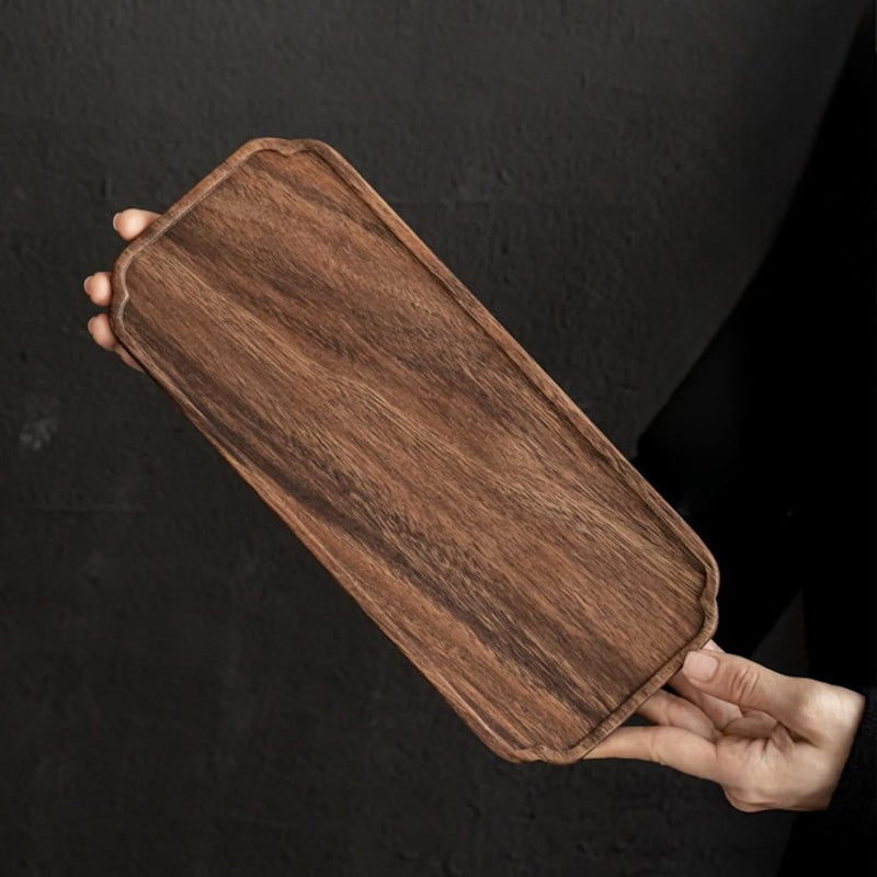 お盆 木製トレー 滑らないトレー ウオルナット 天然木 多目的トレイ 小物入れ 北欧 トレイ カフェトレー コースター 茶托 ティートレー 前菜プレート ランチョン お膳 お茶 食事用 卓上用トレイ 定食用 多機能 便利 家庭用 業務用 28×18cm 2個入り