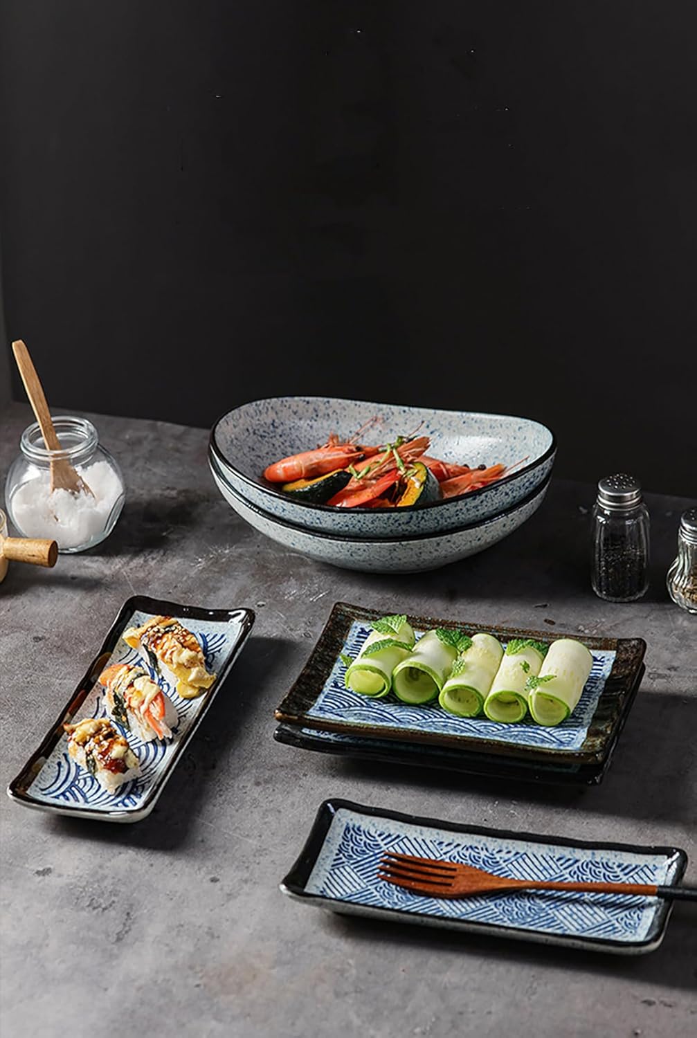 SHIHEER 長角皿 陶器 お皿セット すし 焼き物皿 魚 皿 刺身皿 焼き魚皿