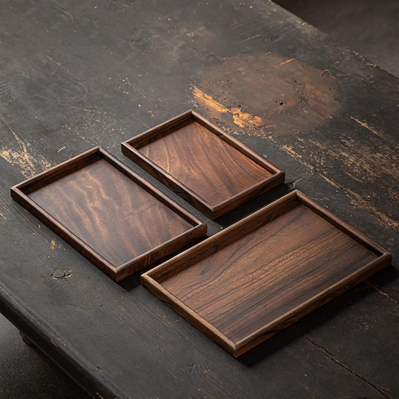 MIYUNO トレイ お盆 大きい 木製 ウオルナット おしゃれ おぼん 長手盆 北欧 滑り止め トレイ 小物置き 収納 ランチョン お膳 お茶 食事用 卓上用 定食盆 多機能 便利 家庭用 業務用 長方形 35×23×2.3cm