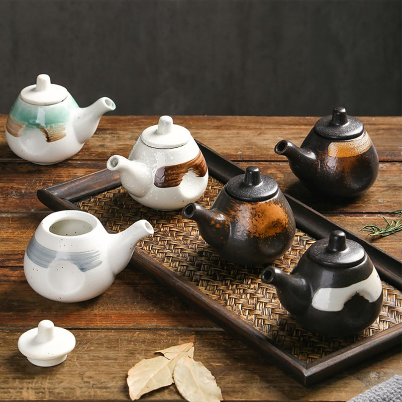 MIYUNO 醤油差し 陶器 醤油 陶器製 しょうゆ差し 和風 ソース 調味料入れ おしゃれ ドレッシング ボトル 調味料ポット 和食器 料理 酢 油入れ オイル容器 料理用 サラダ 高温耐性 漏れ防止 200ml 食卓用 刺身 ラーメン プレゼント カラー7