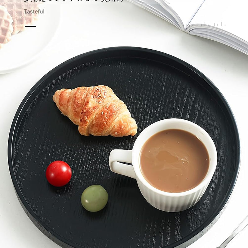 MIYUNOトレー 木製 茶席 お盆 丸型 トレイ ガラス 小物入れ 茶道具 茶托 おしゃれ 盛器 ガラス皿 小物入れ 茶道具 お皿 小皿 豆皿 カフェトレー ティートレー 茶器 急須置き 急須受台 お洒落 便利 家庭用 業務用