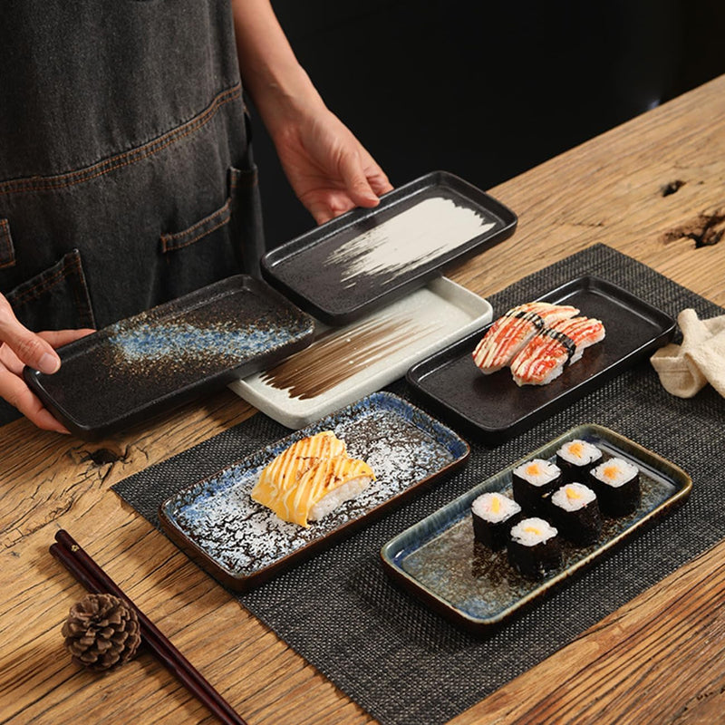 MIYUNNO 焼物皿 和食器 刺身皿 陶器 長皿 磁器 皿 角皿 焼き魚皿 焼き物皿 魚料理 レストラン 居酒屋 和風 おしゃれ 電子レンジ 食洗機対応 食器 お皿セット 3枚セット カラー7 19x9.5x2cm