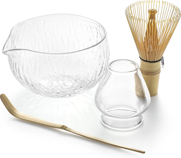 ガラス片口茶碗セット お点前 抹茶道具 茶道具 茶碗 透明茶筅立て 茶筅(百本立) 茶杓