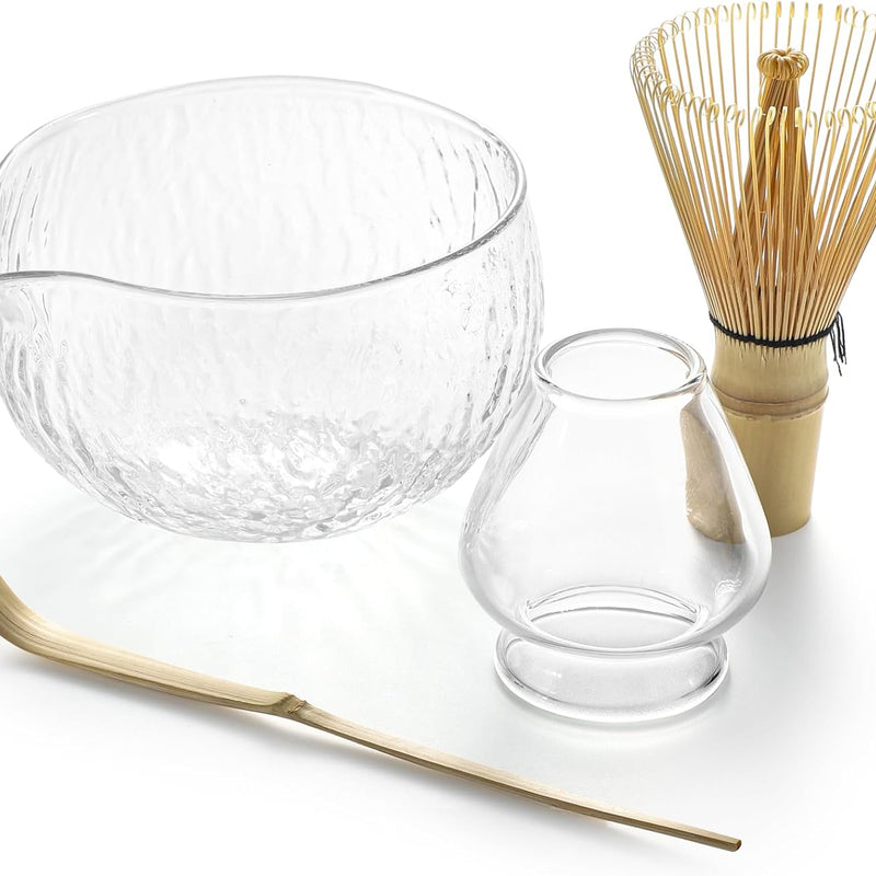 ガラス片口茶碗セット お点前 抹茶道具 茶道具 茶碗 透明茶筅立て 茶筅(百本立) 茶杓