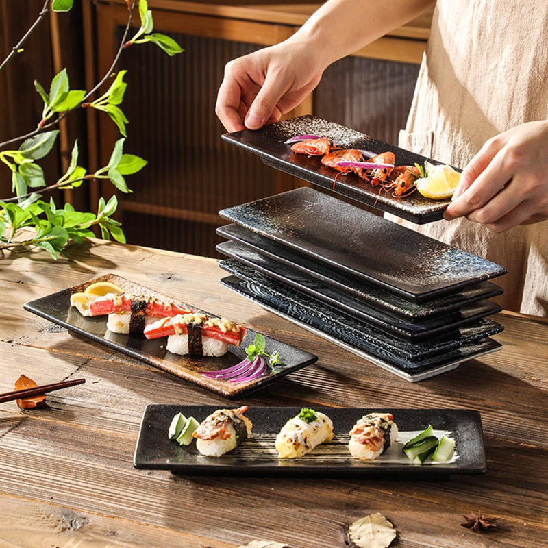 MIYUNNO 焼物皿 刺身皿 陶器 和食器 長皿 磁器 皿 角皿 焼き魚皿 焼き物皿 魚料理 レストラン 居酒屋 和風 おしゃれ 電子レンジ 食洗機対応 食器 お皿セット 5枚セット カラー1 26.5x10.5x2.4cm