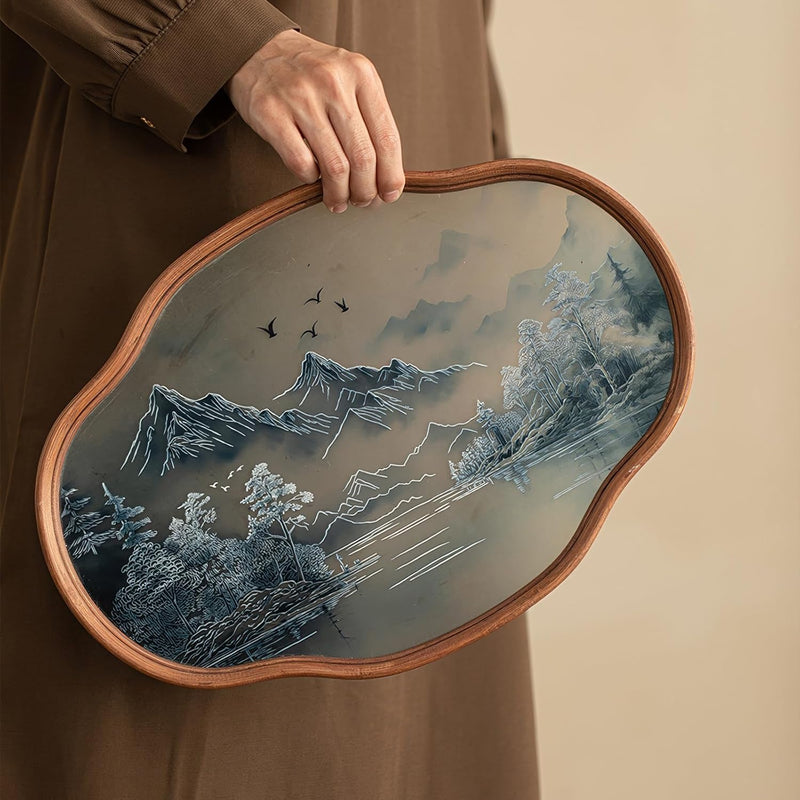 JIKANNOYA トレー お盆 竹製 滑らないトレー 天然竹 花海棠 多目的トレイ 小物入れ 北欧 トレイ カフェトレー コースター 茶托 ティートレー 前菜プレート ランチョン お膳 お茶 食事用 卓上用トレイ 定食用 多機能 便利 家庭用 業務用 29×21.5×2.5cm